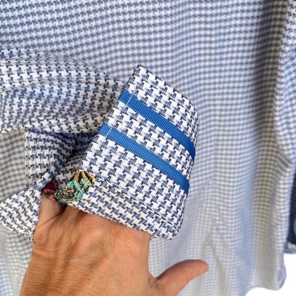 Robert Graham Shirt Men's 2XL Tailored Fit Blue White Modern Americana Flip Cuff - Picture 2 of 12